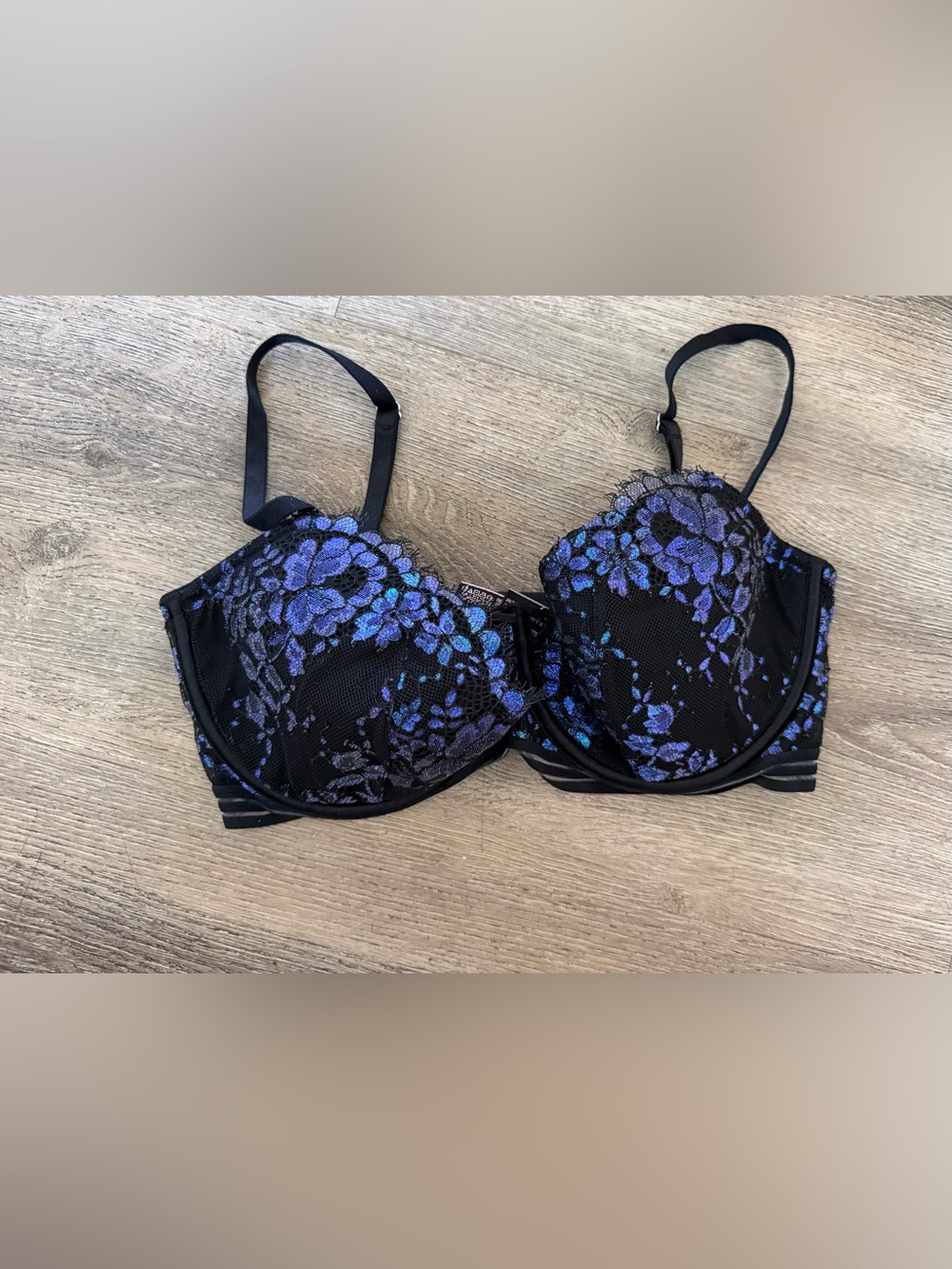 Victoria secret Black Bra with Blue-Purple Floral Lace